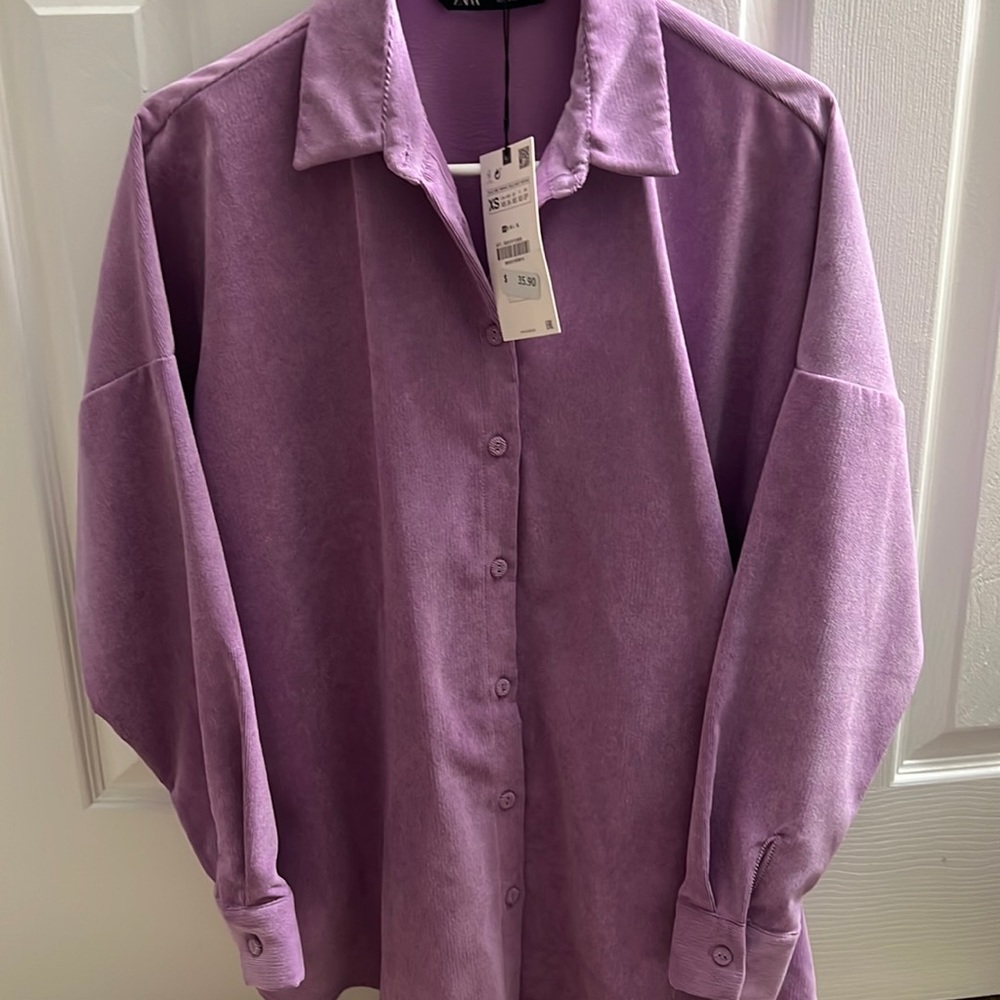 Zara oversized purple corduroy shirt size xsmall nwt